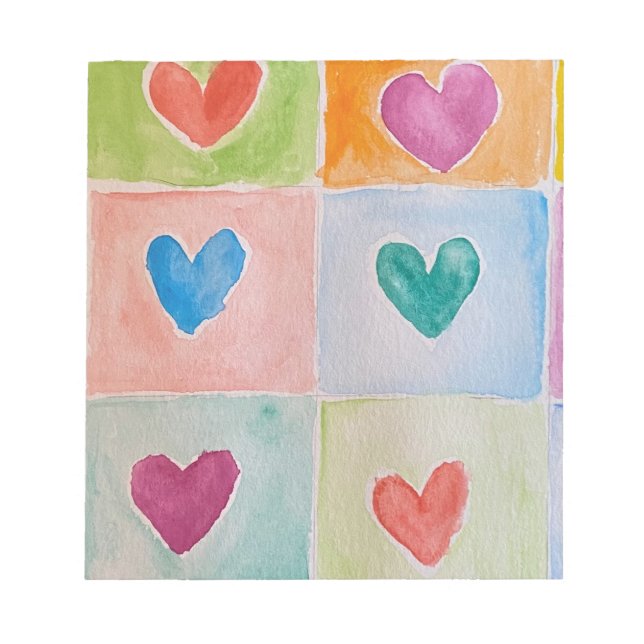 Watercolor multicolor hearts notepad  (Front)