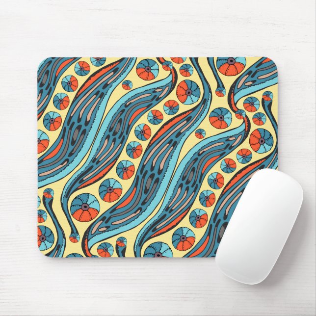 Watercolor Multicolor Wavy  Mouse Pad (With Mouse)