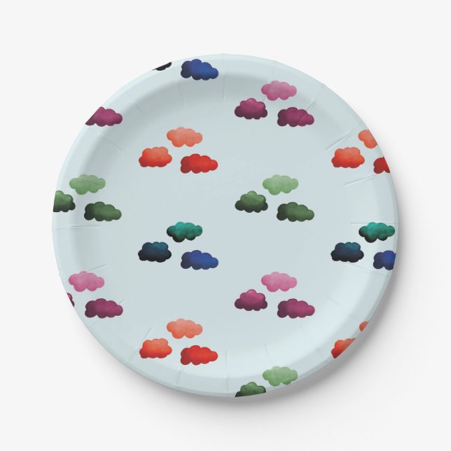 Watercolor multicolored clouds paper plates (Front)