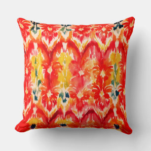 Watercolor Multiple Daisy ikat Pattern Art Throw Pillow