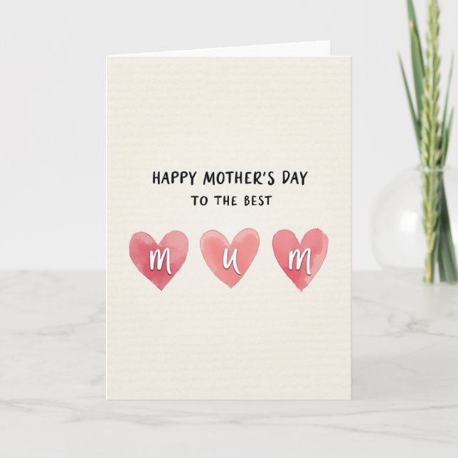Watercolor Mum Hearts Day Card (Front)