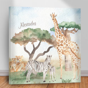 Watercolor Mummy and Baby African Animals Canvas Print