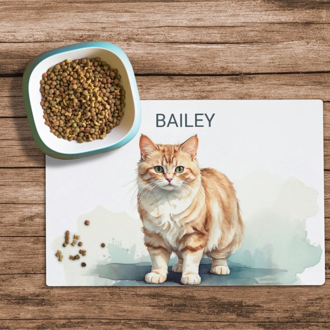Watercolor Munchkin Cat Custom Cat Food Mat (Creator Uploaded)