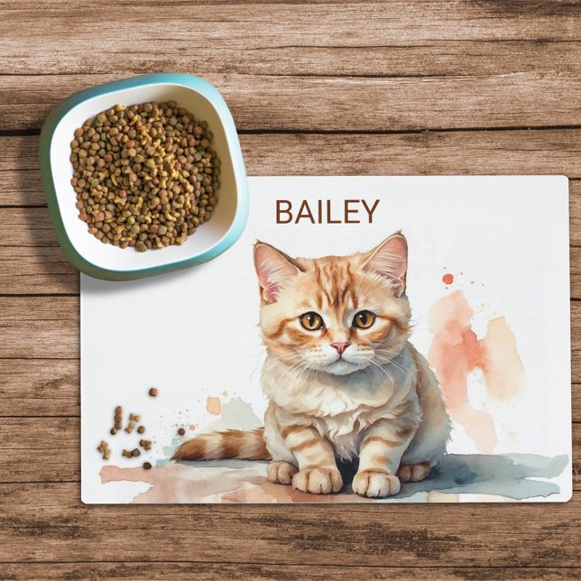 Watercolor Munchkin Cat Custom Cat Food Mat (Creator Uploaded)