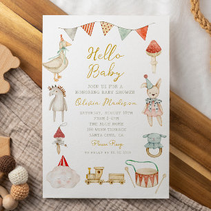 Watercolor Mushroom and Baby Shower Whimsical Invitation