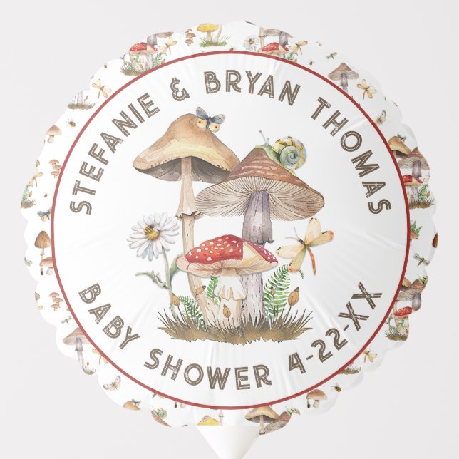 Watercolor Mushroom Baby Shower Balloon | Whimsica (Front)
