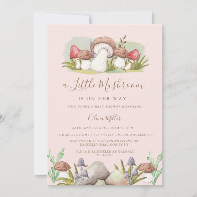 Watercolor Mushroom Baby Shower Invitation (Front)