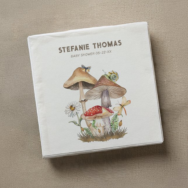 Watercolor Mushroom Baby Shower Napkins | Woodland (Party Napkins)