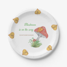 Watercolor Mushroom Baby Shower Paper Plate