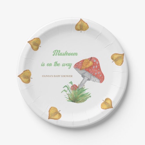 Watercolor Mushroom Baby Shower Paper Plate