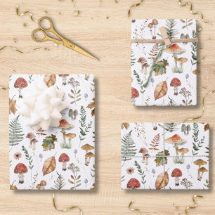 Watercolor Mushroom Botanical Pattern Decoupage Wrapping Paper Sheets
