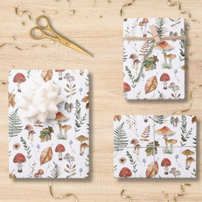 Watercolor Mushroom Botanical Pattern Decoupage Wrapping Paper Sheets (Creator Uploaded)