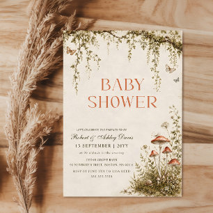 Watercolor Mushroom Butterfly Baby Shower Invitation