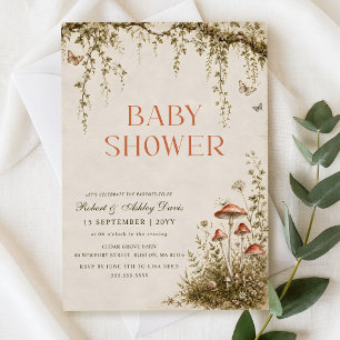 Watercolor Mushroom Butterfly Baby Shower Invitation