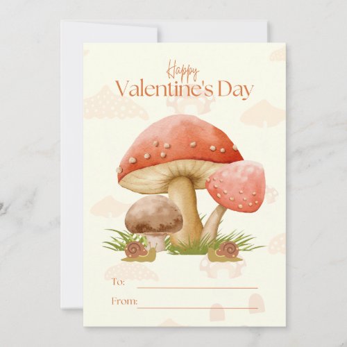 Watercolor Mushroom Classroom Boy Valentines Day Holiday Card