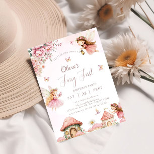 Watercolor Mushroom Fairy 1st Birthday Forest Invitation