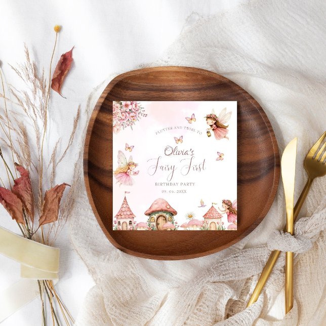 Watercolor Mushroom Fairy 1st Birthday Forest  Napkins (Creator Uploaded)