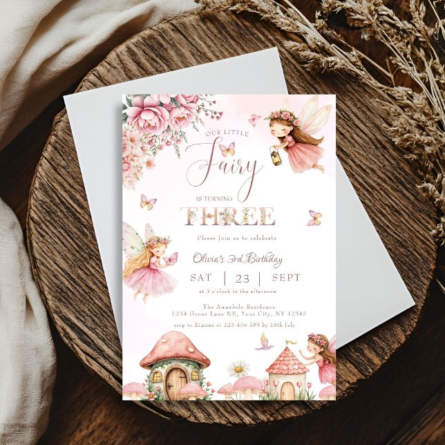 Watercolor Mushroom Fairy 3rd Birthday Forest  Invitation (Creator Uploaded)