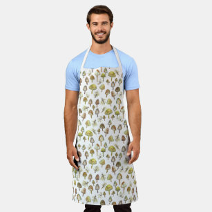 Watercolor Mushroom Forest Nature Pattern Apron
