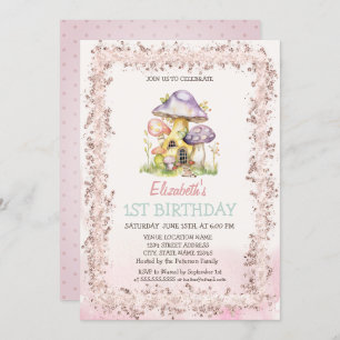 Watercolor Mushroom Houses Glitter Frame Invitation