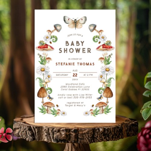 Watercolor Mushroom  Insects Baby Shower  Invitation