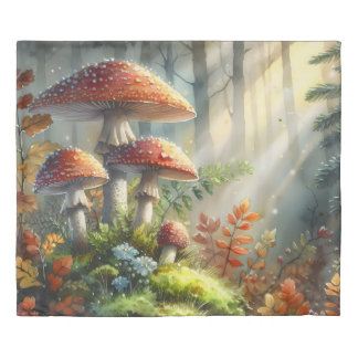 Watercolor Mushroom Magic Forest Foliage Botanical Duvet Cover
