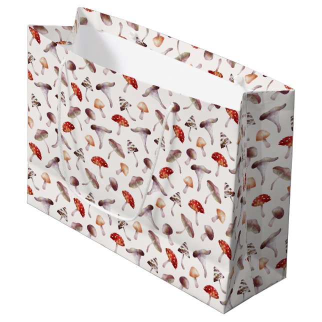 Watercolor Mushroom Pattern Gift Bag (Front Angled)