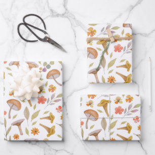 Watercolor Mushrooms and Flowers Wrapping Paper Sheets