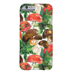 Watercolor  mushrooms and green fern pattern barely there iPhone 6 case
