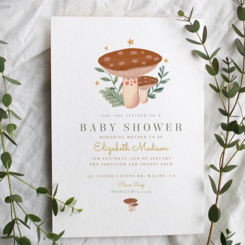 Watercolor mushrooms Baby Shower Invitation
