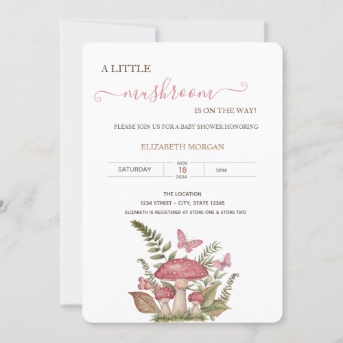 Watercolor Mushrooms Butterflies Baby Shower    Invitation