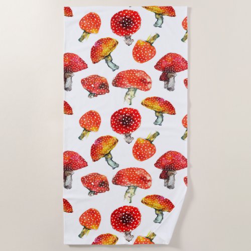 Watercolor mushrooms Cute fall pattern Beach Towel