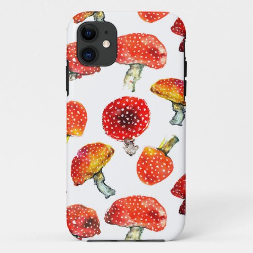 Watercolor mushrooms Cute fall pattern iPhone 11 Case