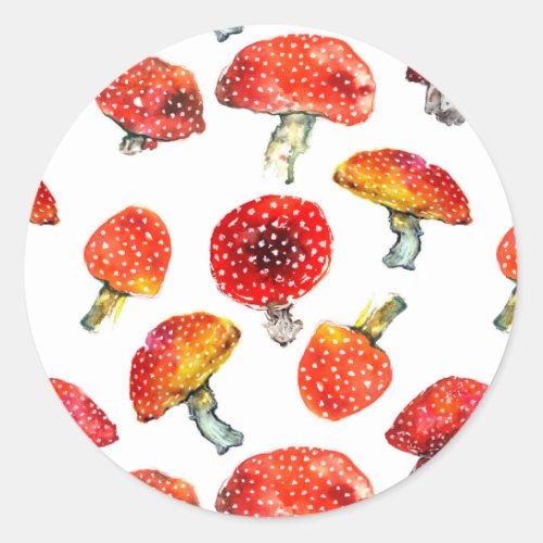 Watercolor mushrooms Cute fall pattern Classic Round Sticker