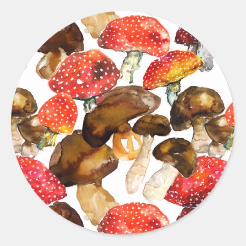 Watercolor mushrooms Cute fall pattern Classic Round Sticker