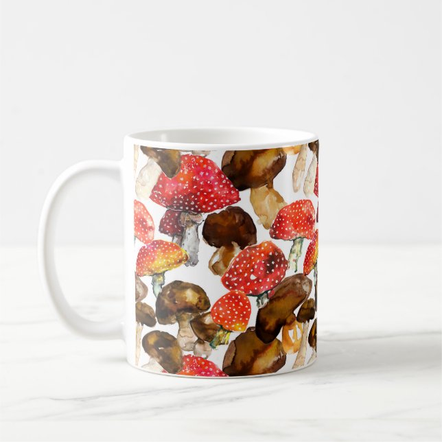 Watercolor mushrooms Cute fall pattern Coffee Mug (Left)