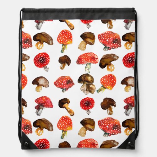 Watercolor mushrooms Cute fall pattern Drawstring Bag