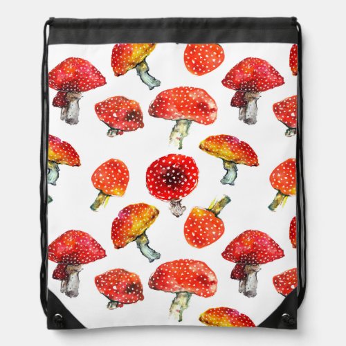 Watercolor mushrooms Cute fall pattern Drawstring Bag