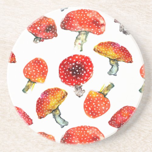Watercolor mushrooms Cute fall pattern Drink Coaster