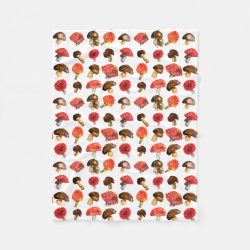 Watercolor mushrooms Cute fall pattern Fleece Blanket