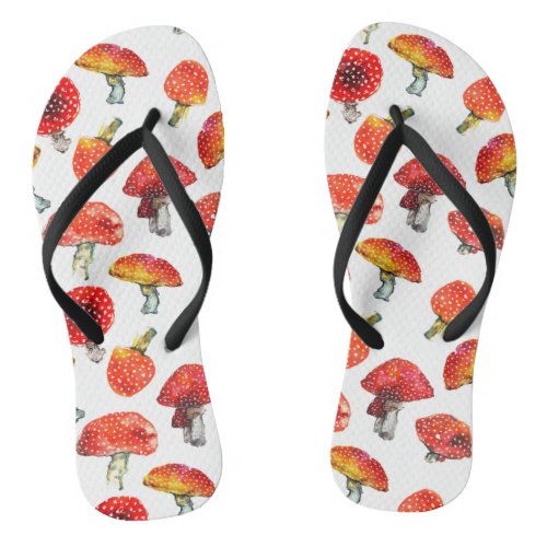 Watercolor mushrooms Cute fall pattern Flip Flops