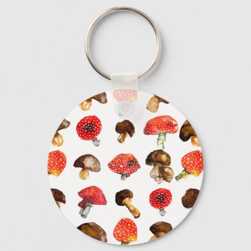 Watercolor mushrooms Cute fall pattern Keychain