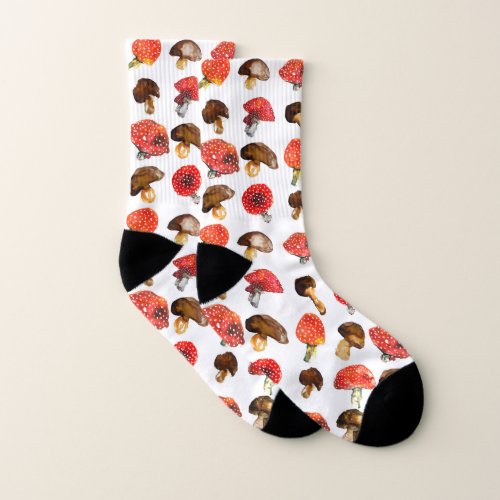 Watercolor mushrooms Cute fall pattern Socks
