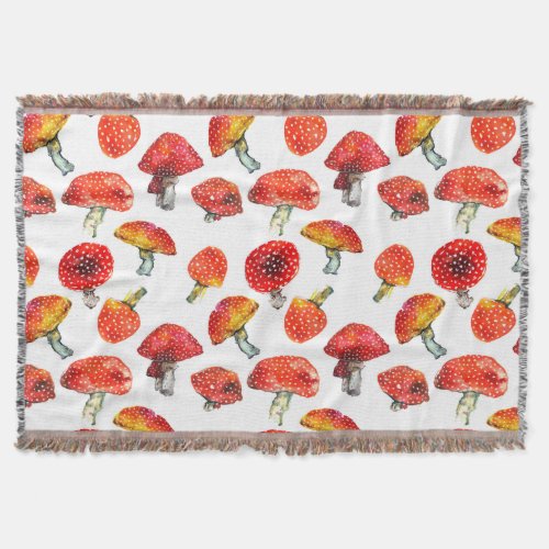 Watercolor mushrooms Cute fall pattern Throw Blanket