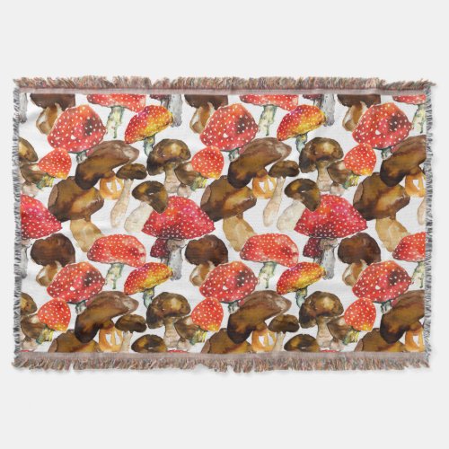 Watercolor mushrooms Cute fall pattern Throw Blanket