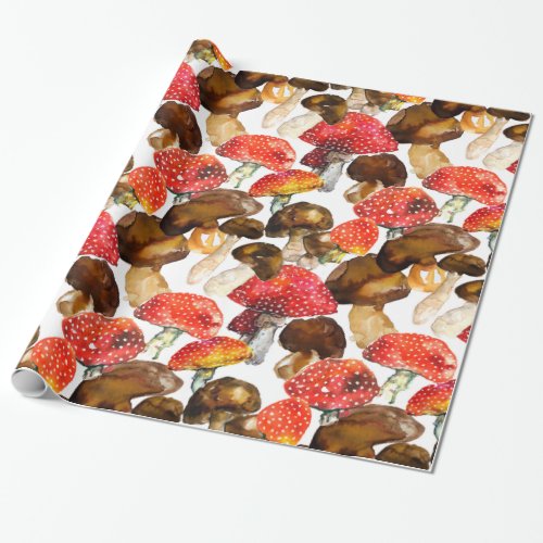 Watercolor mushrooms Cute fall pattern Wrapping Paper