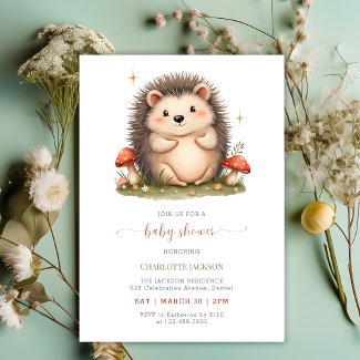 Watercolor Mushrooms Cute Hedgehog Baby Shower