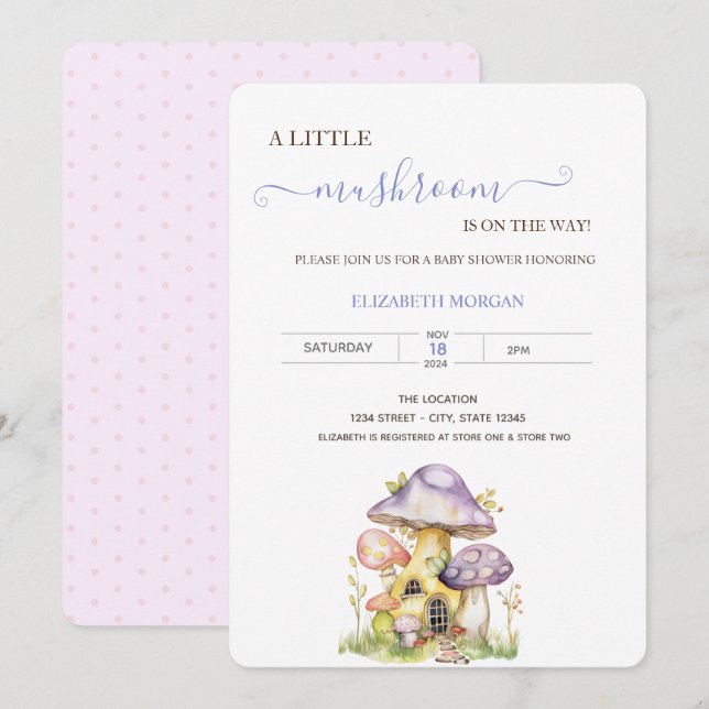Watercolor Mushrooms Dotted Baby Shower    Invitation (Front/Back)