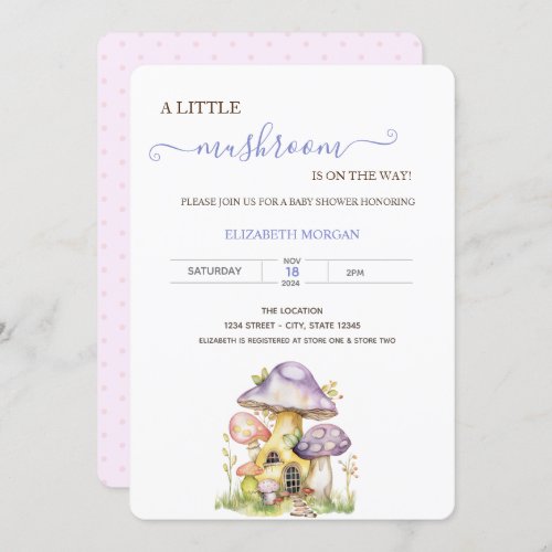 Watercolor Mushrooms Dotted Baby Shower    Invitation