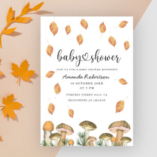 Watercolor mushrooms fall baby shower invitation